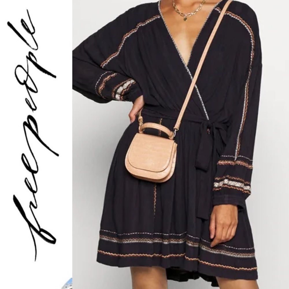 Free People Delilah Embroidered Wrap Dress Size small